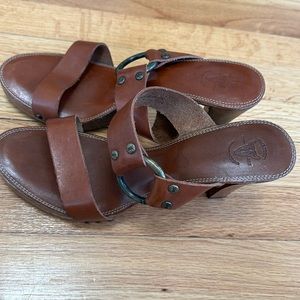 Frye wood and leather heels